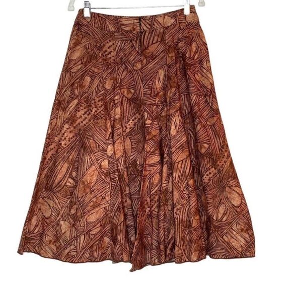 Peruvian Connection Brown Earthy Leaf Print A Line  Midi Skirt | Size 6 - Picture 2 of 7